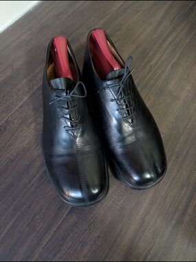 DKNY Vintage Made In Spain Bulb Norwegian Split Toe Black Leather Oxfords 9